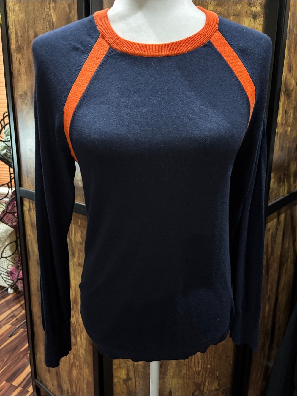 41 Hawthorn Navy Crew Sweater with Orange Trim